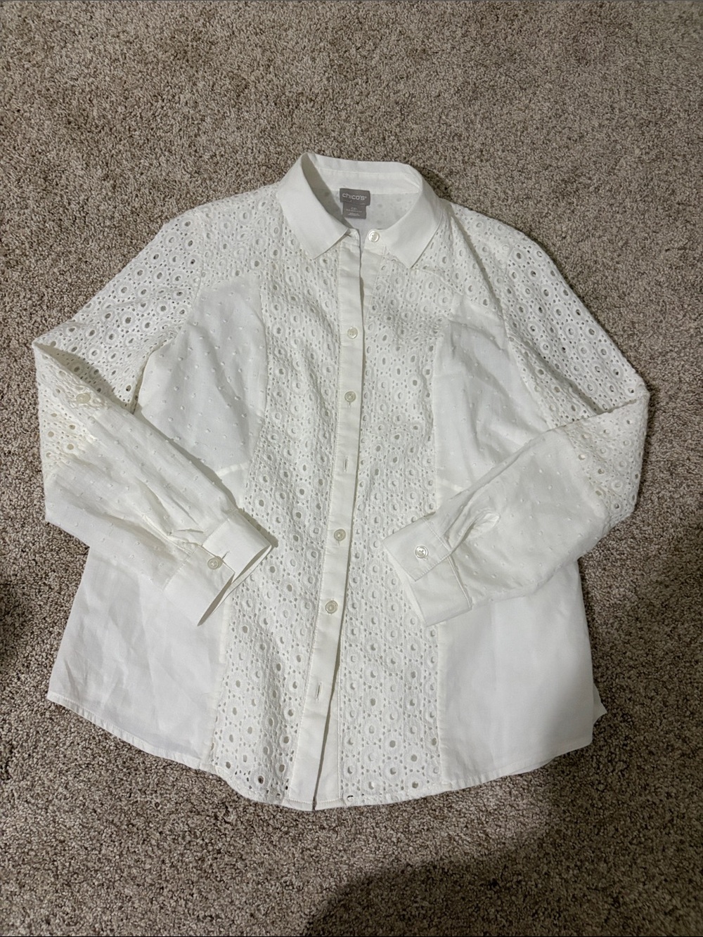 Chico's White Eyelet Button-Down Blouse